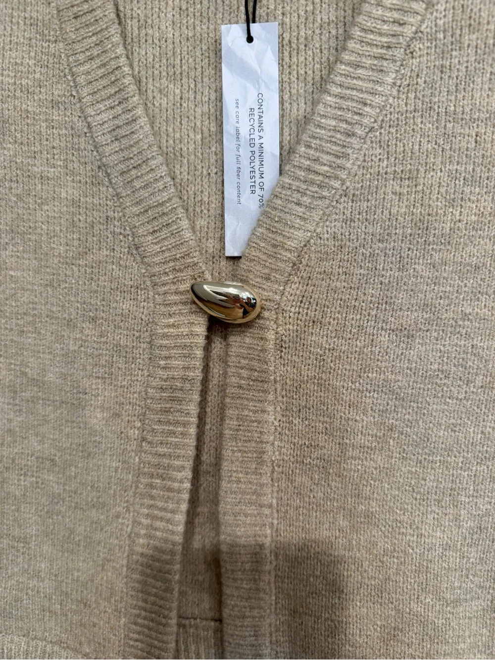 Sincerely Jules Tan Knit Sweater Vest Gold Toggle Size Small NWT